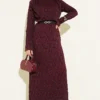 Lace Belted Dress Burgundy بالجملة dress - Hicabistan مصنع تركيا
