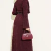 Lace Belted Dress Burgundy بالجملة dress view 3 - Hicabistan مصنع تركيا
