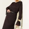 Lace Belted Dress Brown wholesale dress view 2 - Hicabistan Turkey factory