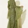 Lace Sleeve Flared Fish Model Evening Dress Khaki en gros dress view 3 - Hicabistan usine Turquie