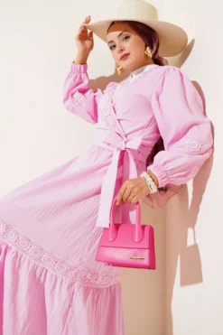 Lace Front Tie Two-Piece Set Pink