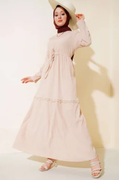 Lace Tunic Dress Beige
