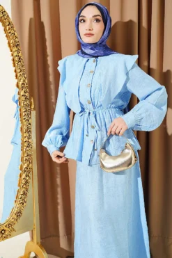 Nautical Collar Detailed Skirt Set Baby Blue wholesale clothing set view 2 - Hicabistan Turkey factory