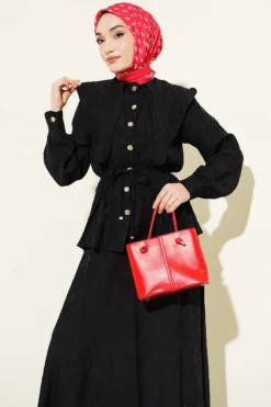 Nautical Collar Detailed Skirt Set Black wholesale clothing set view 2 - Hicabistan Turkey factory