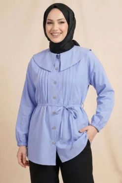 Nautical Collar Ribbed Tunic Blue