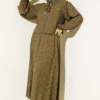 Patterned Tie Detail Skirt Set Khaki all'ingrosso clothing set view 2 - Hicabistan fabbrica Turchia