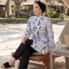 Patterned Adjustable Waist Three-Piece Modest Swimwear White