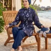 Patterned Adjustable Waist Three-Piece Modest Swimwear Navy Blue