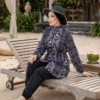 Patterned Adjustable Waist Three-Piece Modest Swimwear Black
