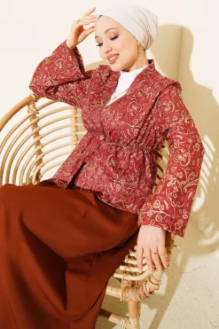 Patterned Waist Detail Skirt Set Brown