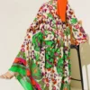Printed Buttoned Tiered Dress Ecru