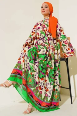 Printed Buttoned Tiered Dress Ecru