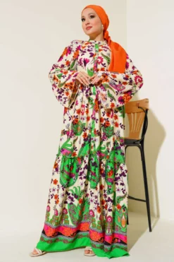 منظر بديل لـ Printed Buttoned Tiered Dress Ecru