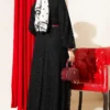 Patterned Lace Flared Dress Black en gros dress view 3 - Hicabistan usine Turquie