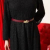 Patterned Lace Flared Dress Black en gros dress view 4 - Hicabistan usine Turquie
