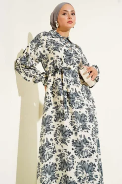Alternative Ansicht von Printed Shirt Collar Stone Button Dress Grey