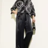 Patterned Satin Two-Piece Set Black