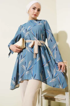 Alternative view of Patterned Belted Tunic Set Indigo