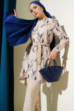 Alternative view of Patterned Belted Tunic Set Blue