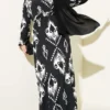 Printed Belted Ruffled Dress Black