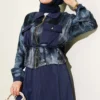 Patterned Satin Blouse Skirt Set Navy Blue wholesale clothing set view 2 - Hicabistan Turkey factory