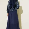 Patterned Satin Blouse Skirt Set Navy Blue wholesale clothing set view 3 - Hicabistan Turkey factory