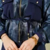 Patterned Satin Blouse Skirt Set Navy Blue wholesale clothing set view 4 - Hicabistan Turkey factory