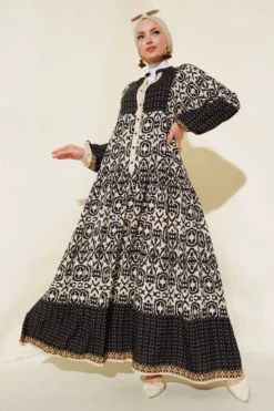 Alternative view of Patterned Half Button Dress Beige