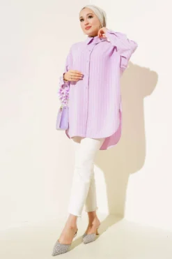 Alternative view of Vertical Striped Oversized Shirt Lilac