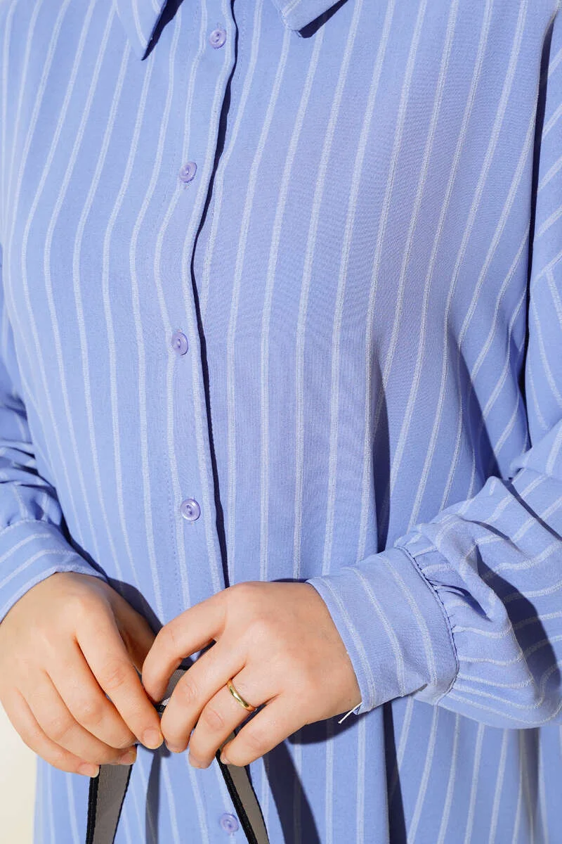 Vertical Striped Oversized Shirt Blue - Image 4