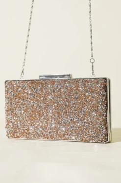 Rectangular Stone Evening Bag Copper Silver