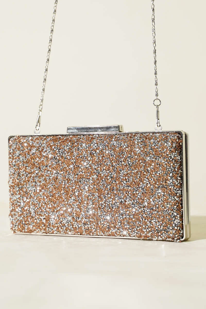 Rectangular Stone Evening Bag Copper Silver