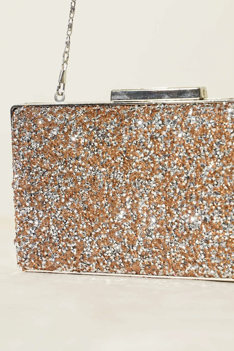 Rectangular Stone Evening Bag Copper Silver - Image 3