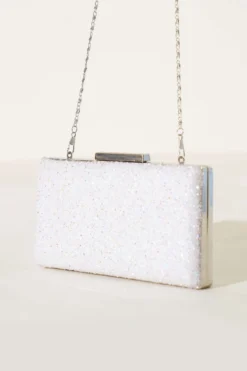 Rectangular Stone Evening Bag White