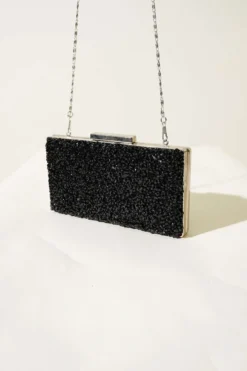 Rectangular Stone Evening Bag Black