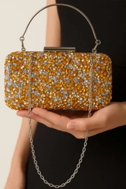 Rectangular Stone-Handled Evening Bag Yellow
