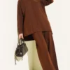 Stitch Detail Basic Knit Two-Piece Set Brown