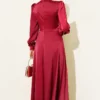 Draped Beaded Satin Evening Dress Burgundy en gros dress view 3 - Hicabistan usine Turquie