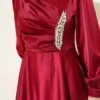 Draped Beaded Satin Evening Dress Burgundy en gros dress view 4 - Hicabistan usine Turquie