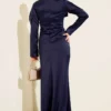 Draped Satin Evening Dress Navy Blue en gros dress view 3 - Hicabistan usine Turquie