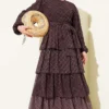 Checkered Tiered Dress with Elastic Waist Brown wholesale dress view 2 - Hicabistan Turkey factory