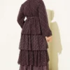 Checkered Tiered Dress with Elastic Waist Brown wholesale dress view 3 - Hicabistan Turkey factory