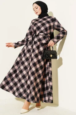 Checkered Pattern Blouse and Skirt Set Black
