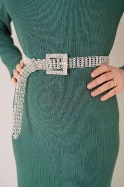 Diamond Stone Thin Belt Silver