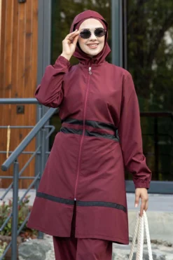 منظر بديل لـ Striped Detail Swimwear Burgundy