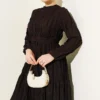 Striped Ruffled Belted Dress Brown بالجملة dress view 2 - Hicabistan مصنع تركيا
