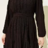 Striped Ruffled Belted Dress Brown بالجملة dress view 4 - Hicabistan مصنع تركيا