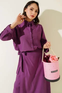 Alternative view of Side-Tie Skirt Two-Piece Set Purple
