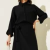 Side-Tie Skirt Two-Piece Set Black en gros clothing set view 2 - Hicabistan usine Turquie