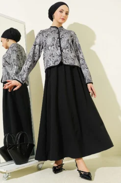 Ethnic Pattern Jacket and Skirt Set Black